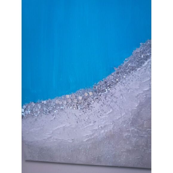 Original Glittery Abstract Acrylic Blue Silver and White Texture Painting - Picture 2 of 2